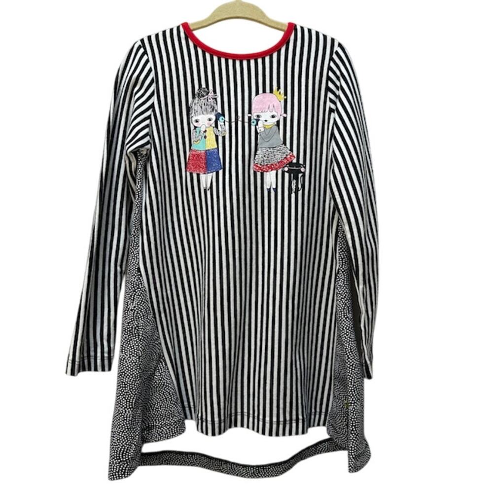 Deux par Deux Tunic Dress Girls Stripe Mix Telephone Colorful Artsy A-Line 5 EUC